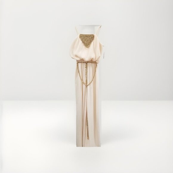 Grecian Goddess Cream Jumpsuit Sz 7/8 True Vtg 1970s 70s Costume Event Boho - Picture 1 of 7